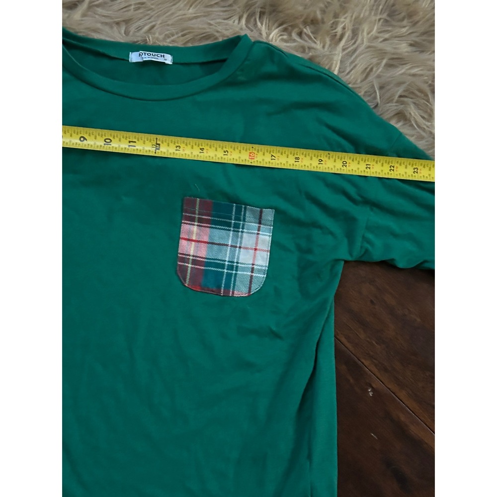 D. Touch Green Long Sleeve‎ Top with Plaid Pocket - Women's Size M - Picture 5 of 6